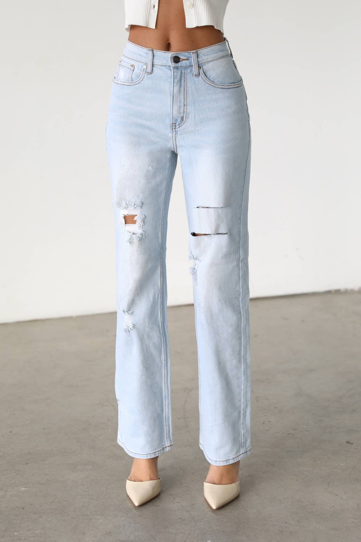 High Rise Straight Leg Denim Jeans