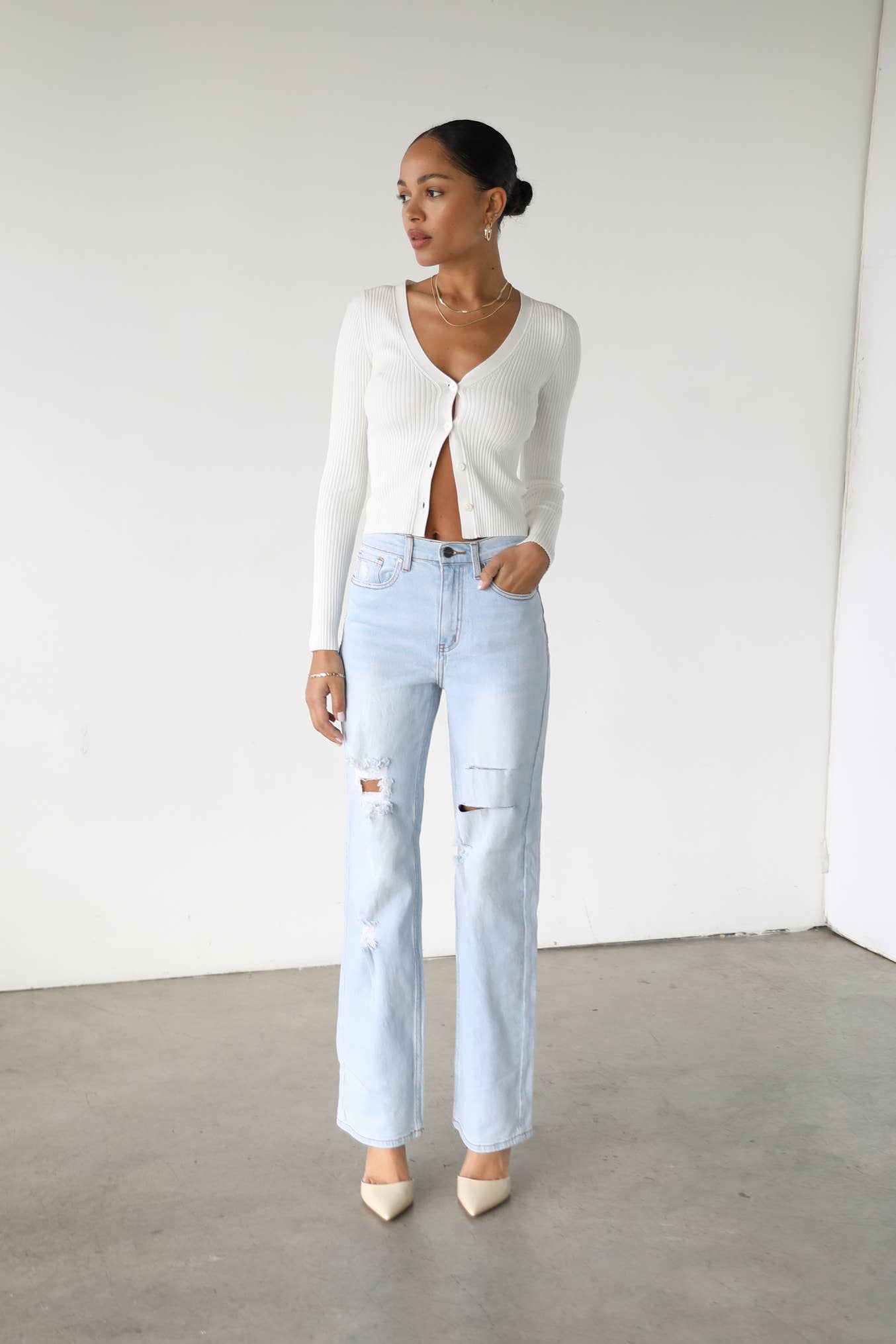 High Rise Straight Leg Denim Jeans